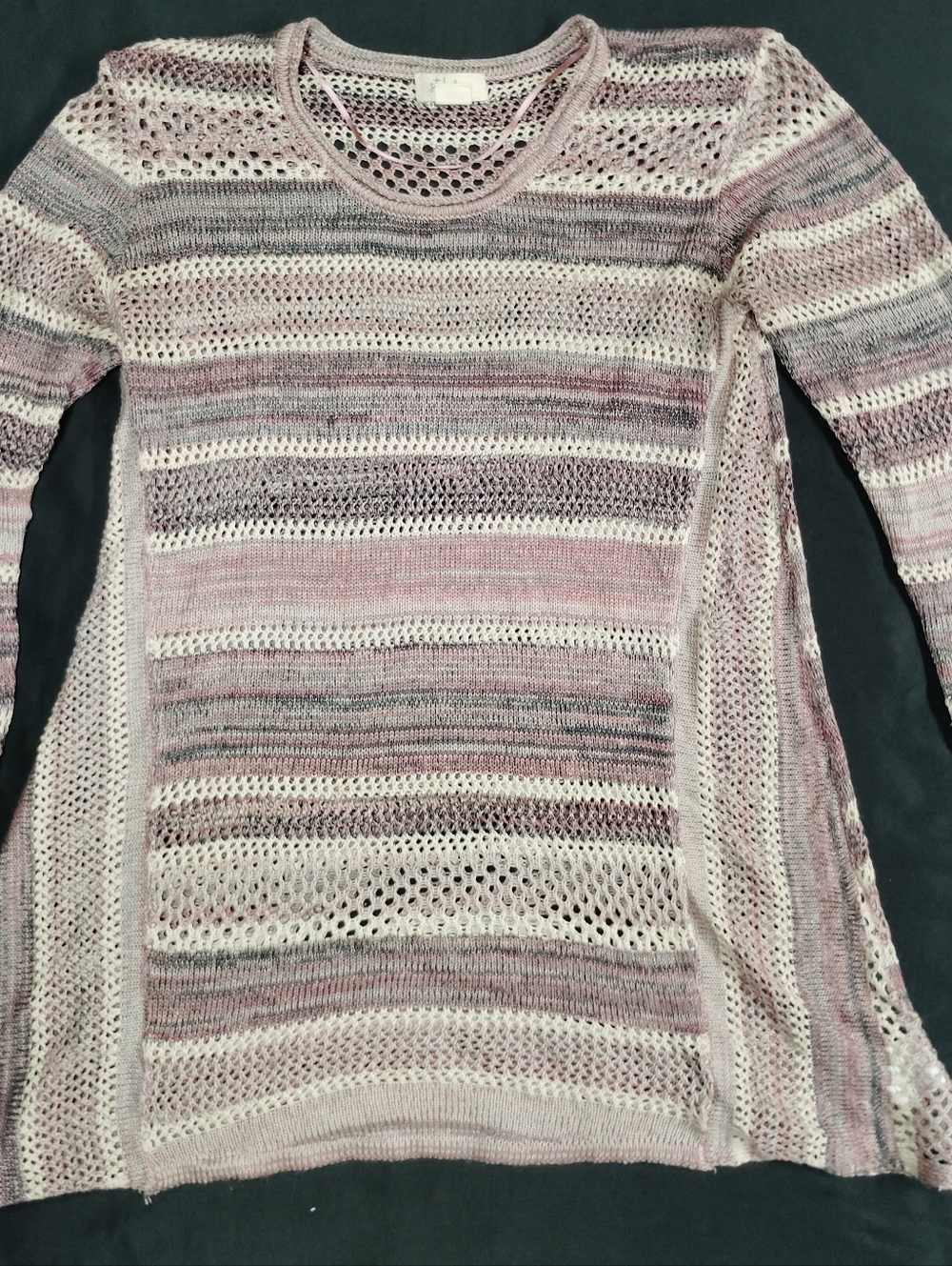 CO Style & Co Open-Knit Sweater in Pink and Cream
